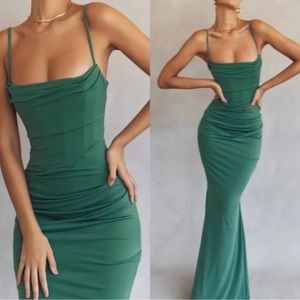 HOUSE OF CB 'Milena' Forest green Corset Maxi Dress /Size XS NWOT
